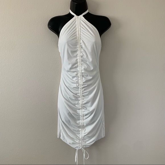 Princess Polly Avery White Ribbed Halter Neck Cinched Ruched Mini Dress - Picture 4 of 11